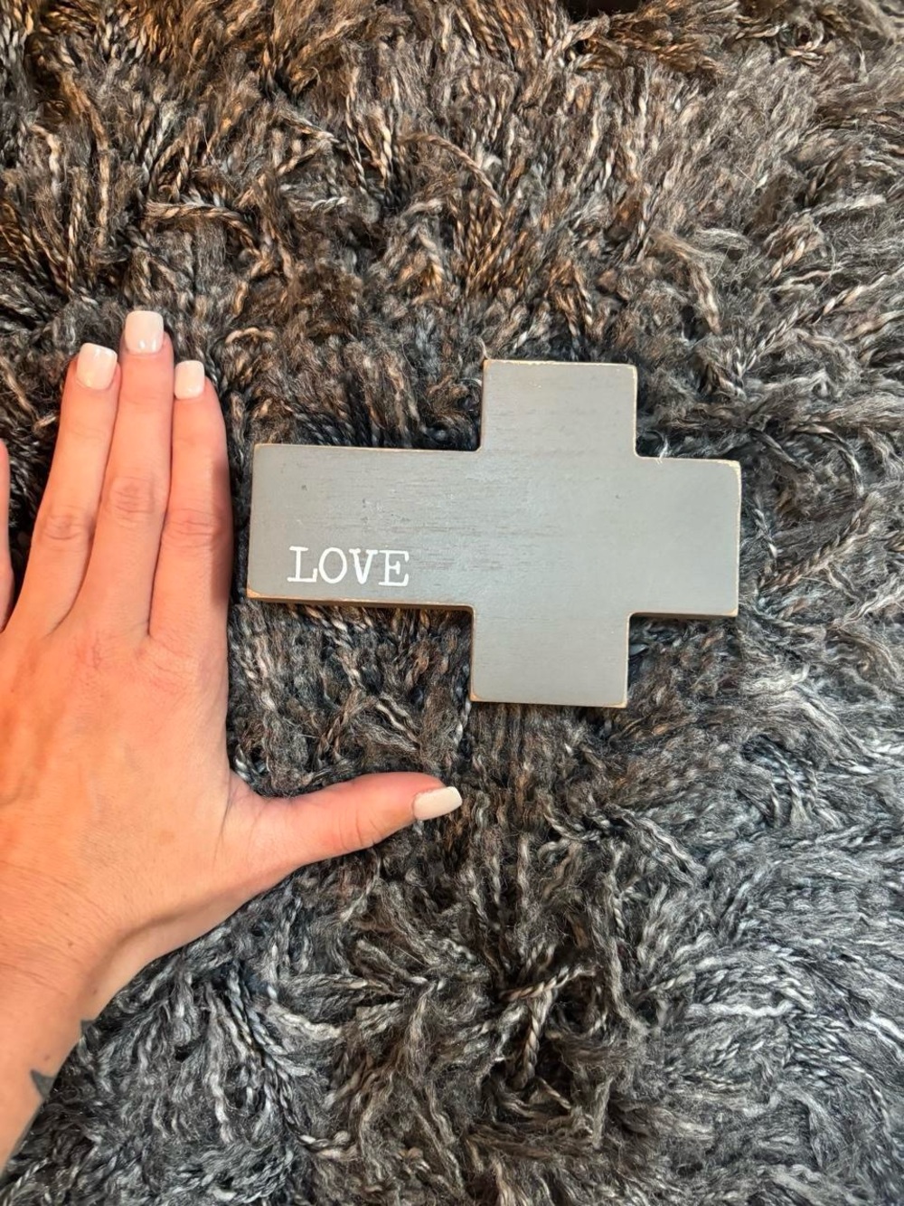 LOVE Gray Wooden Cross Wall Decor